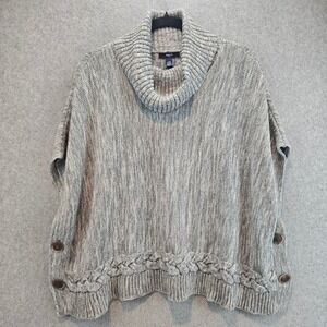 GAP KIDS Poncho Sweater Girls XXL Gray Cable Knit Cowl Neck Button Warm Layer